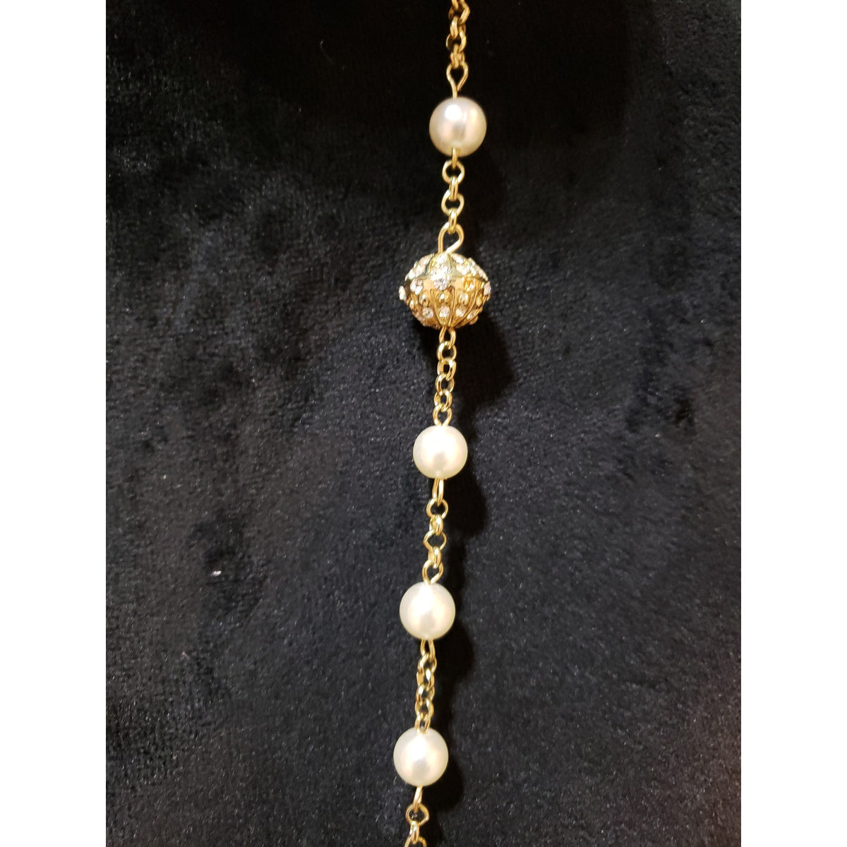Womens Vtg Napier Faux Pearl Stations Beaded Gold Tone Chain Necklace