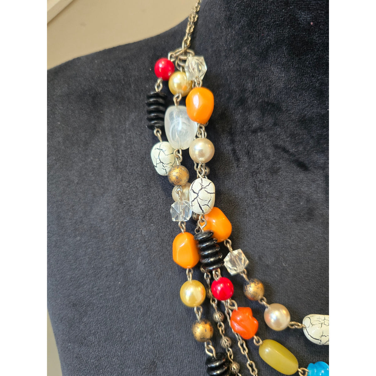 Chico's Women Multilayer Beaded Statement Necklace Colorful Boho Bib Jewelry