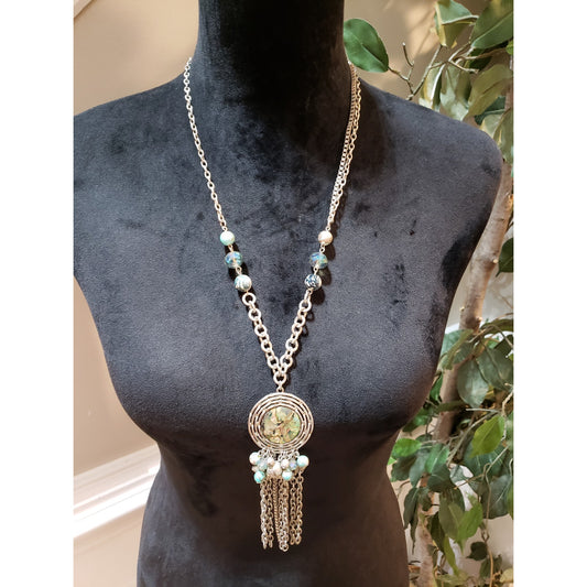 Women's Boho Abalone Style Pendant Necklace Beads Fringe Lobster Clasp