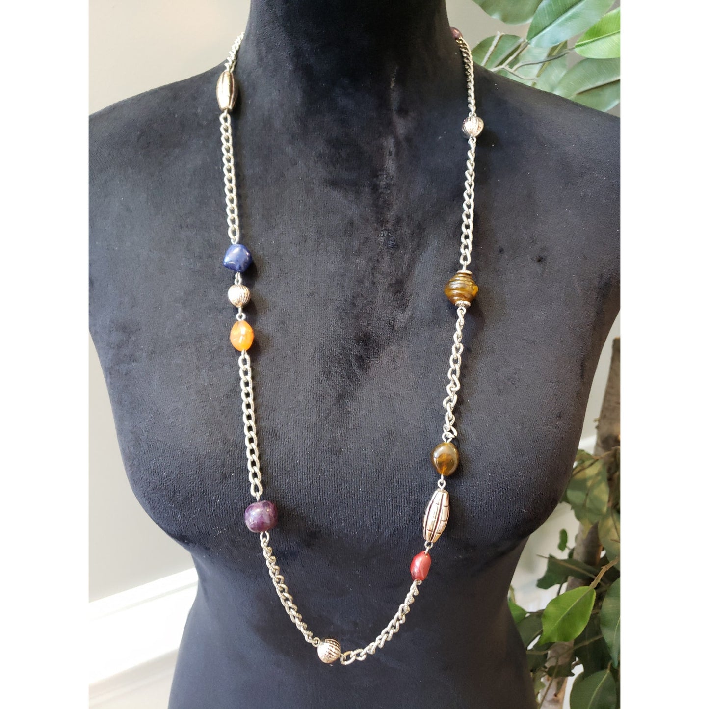 Women Long Mixed Bead Necklace Chunky Chain Artisan Boho Statement Jewelry