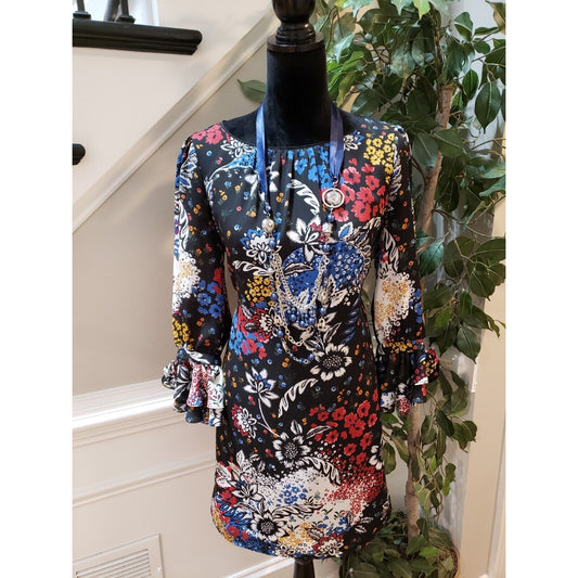 Laundry by Shelli Segal Women Multi Floral Round Neck Knee Length Sheath Dress 6