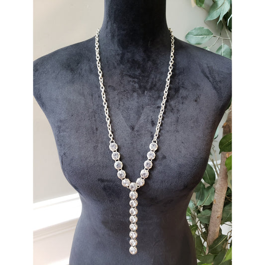 Women's Clear Crystal Statement Necklace Silver Chain Lobster Clasp Elegant