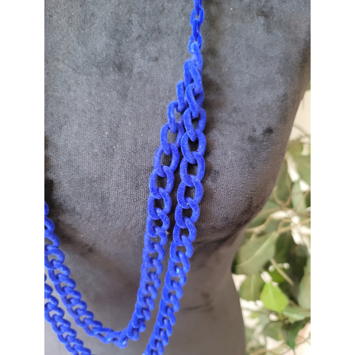 Women's Royal's Deep Blue Velvet Chain Necklace Long Layered Statement Jewelry