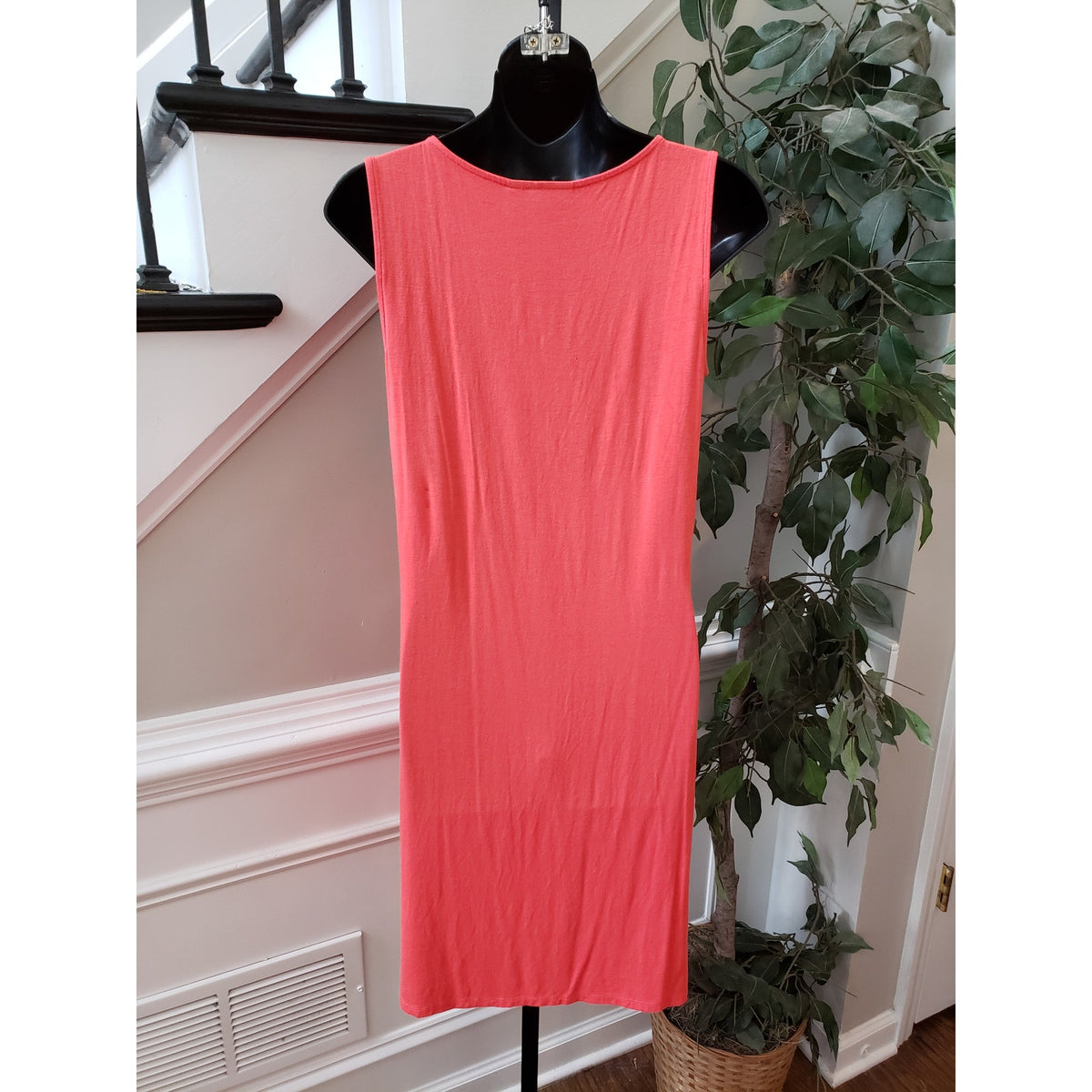 Dana Buchman Dress Women Small Coral Pink Sleeveless Keyhole Beaded Neckline