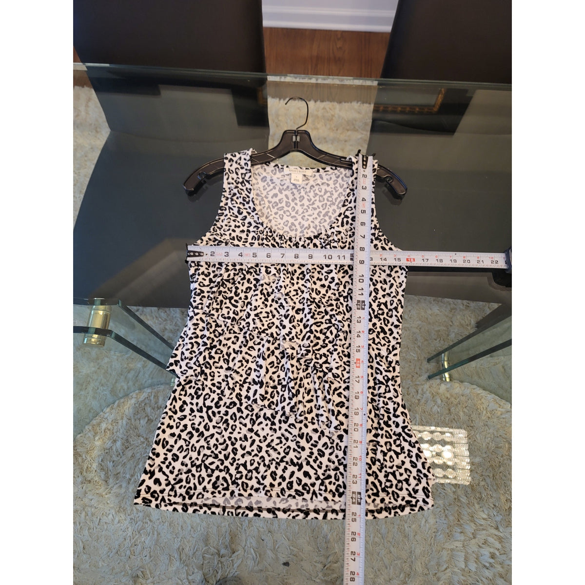 White House Black Market Ruffle Tank Top Women's Small White/Black Leopard Print