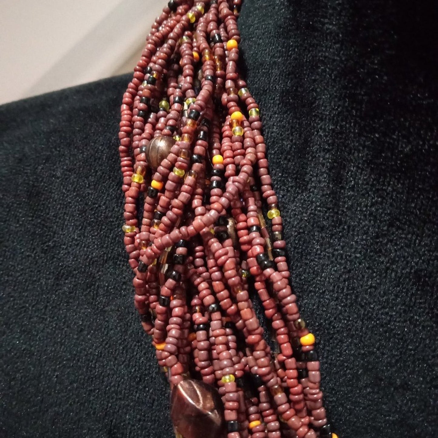Womens Boho Style Multi Strand Brown Beaded Collar Necklace with Lobster Clasp