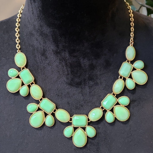 Womens Gold Plated Multi Shaped Green Resin Faceted Necklace with Lobster Clasp