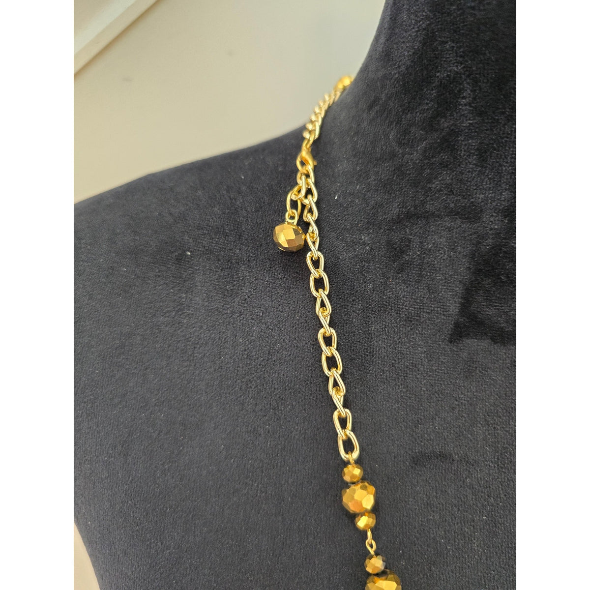 Gold Tone Beaded Heart Pendant Necklace Yellow Tassel Boho Statement