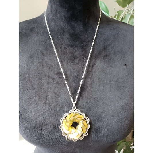 Women Silver Chain Necklace Large Gold Spiral Pendant Lobster Clasp