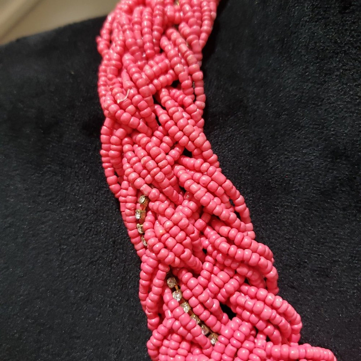 Women's Pink Multilayer Round Twisted Beaded with Lobster Clasp Necklace