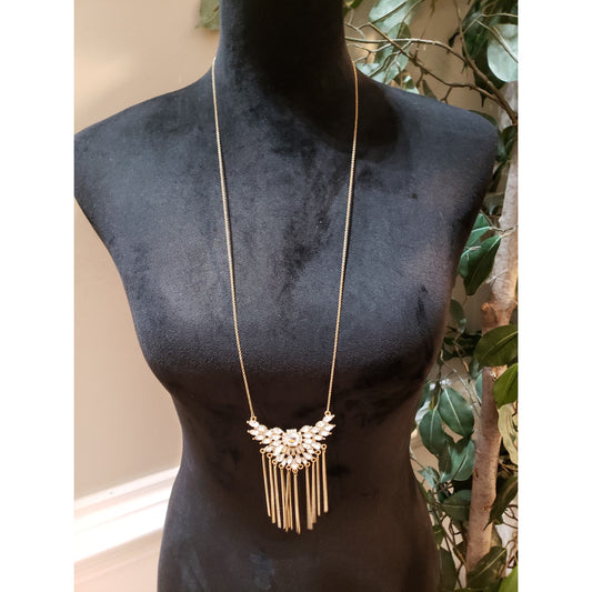 Womens Gold Tone Crystal Rhinestone Necklace with Lobster Clasp Closure