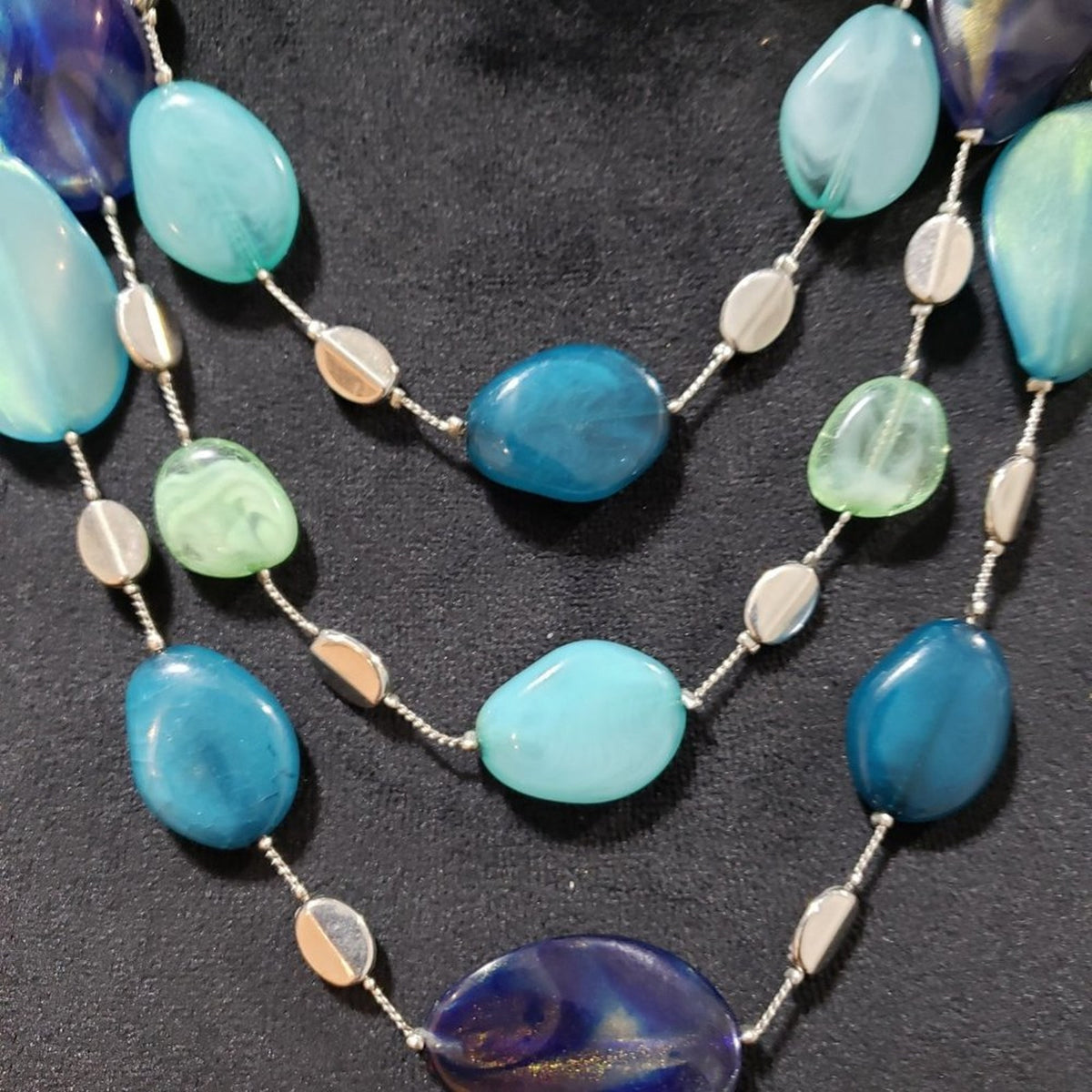 NY Womens Fashion Multicolor Agate Bead 3 Layer Collar Necklace w/ Lobster Clasp