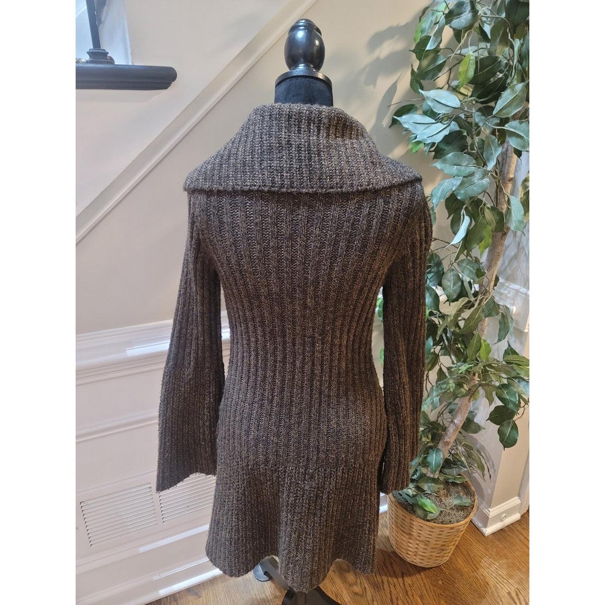 No Boundaries Long Cardigan Jacket Women's Large Brown Button Front Long Sleeve