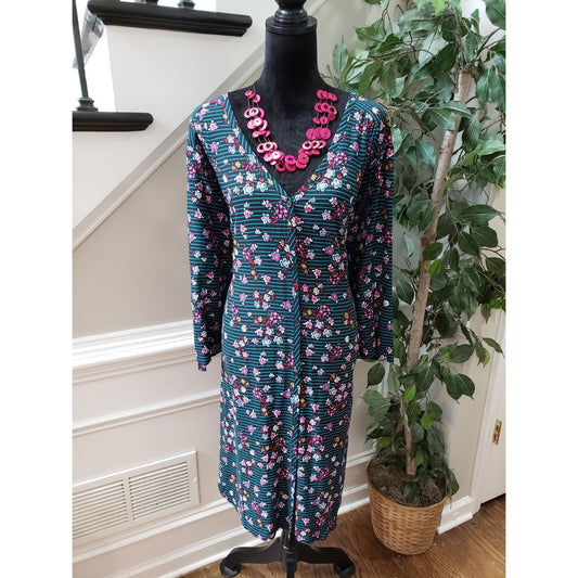 Dreams & Co. Women's Green Floral Rayon V-Neck Long Sleeve Knee Length Dress 3X