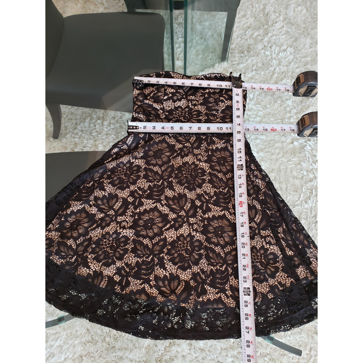 Chocolate Fit & Flare Dress Womens Medium Black & Beige Floral Off The Shoulder