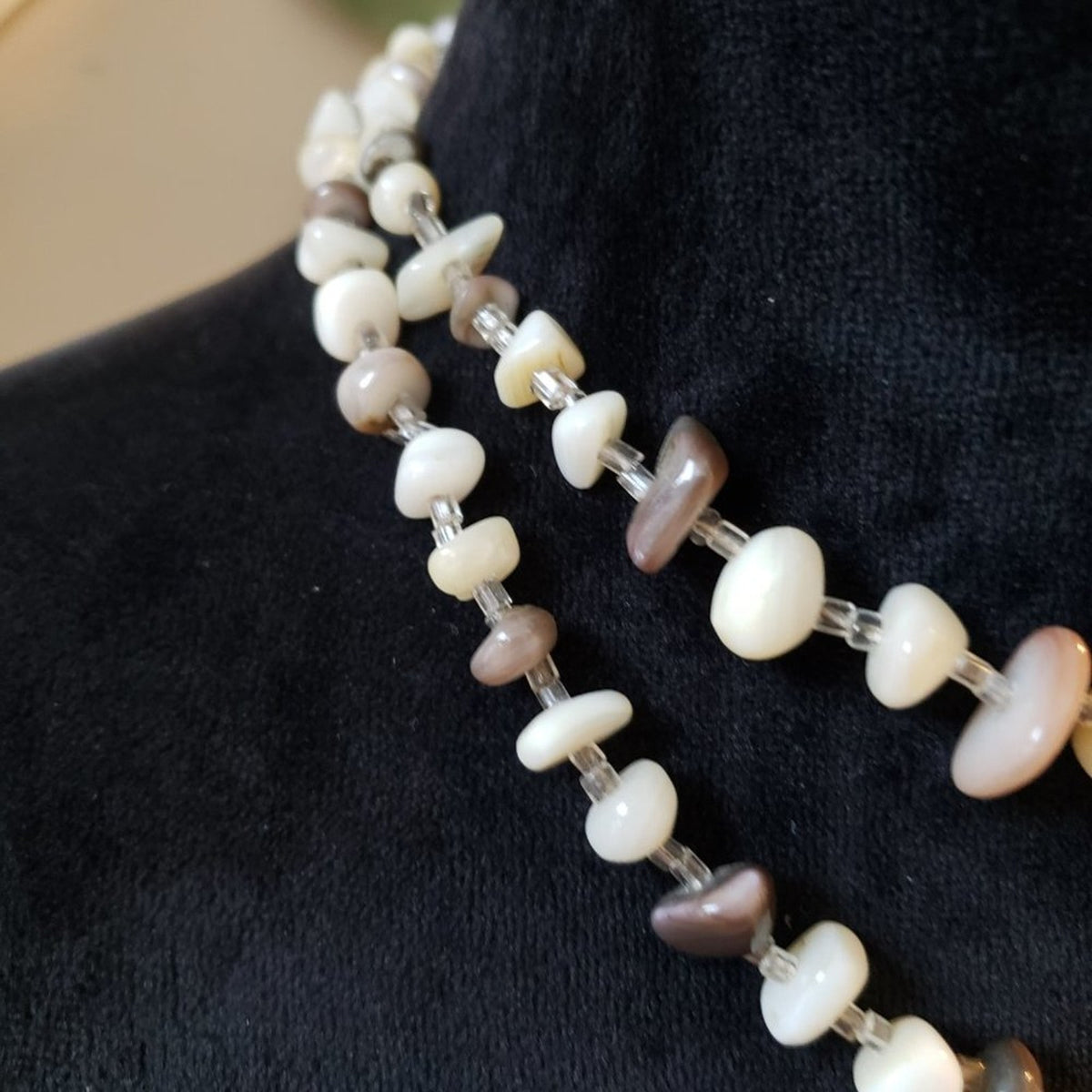 Womens Fashion Mother of Pearl Beads Double Strand Collar Necklace Jewelry