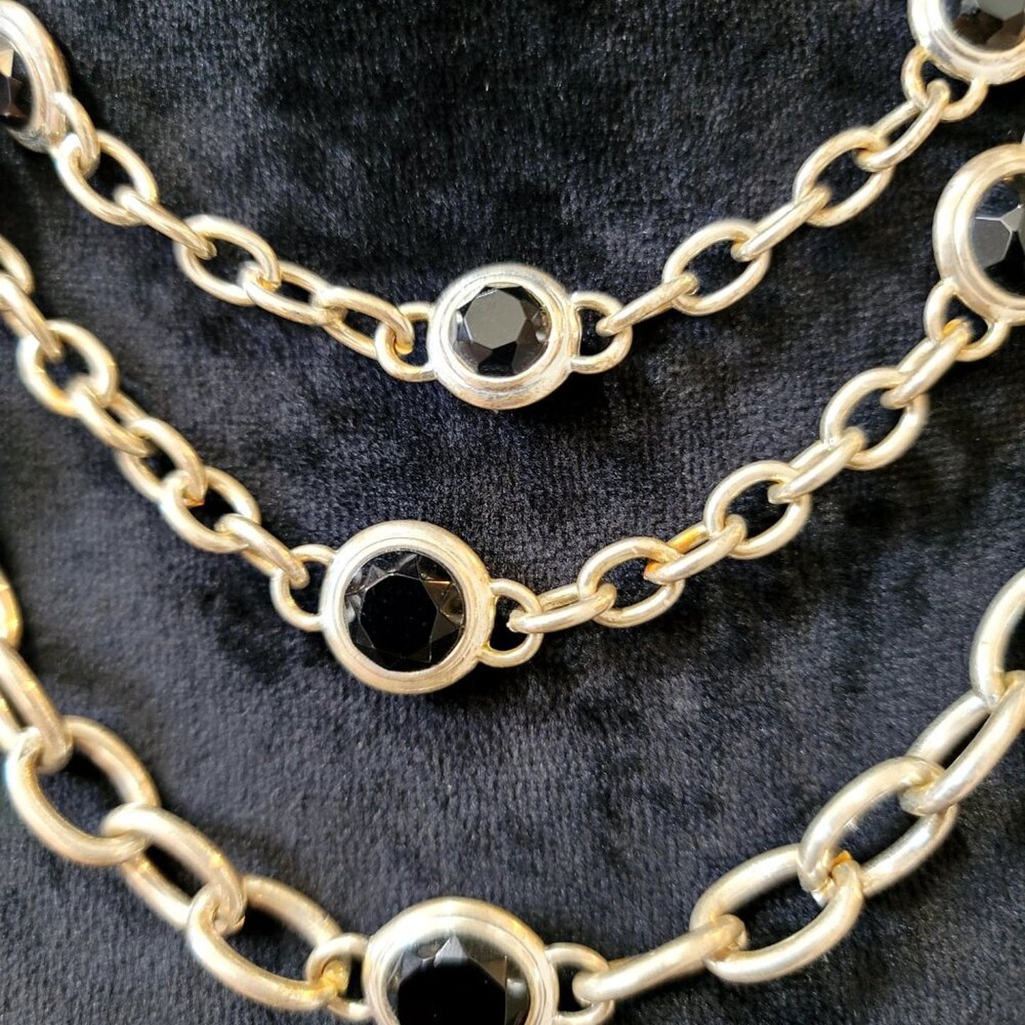 Womens Black Rhinestone 3 Layer Link Chain Necklace Jewelry with Lobster Clasp