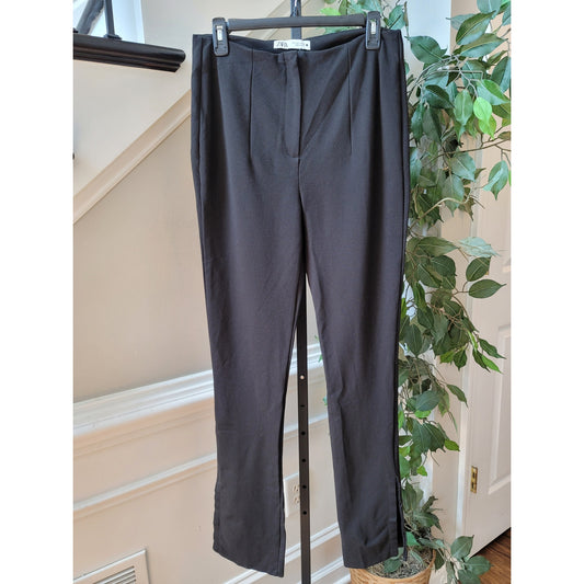 Zara Black Trousers Women's Size L Slim Fit Cotton Blend Work Office Pants