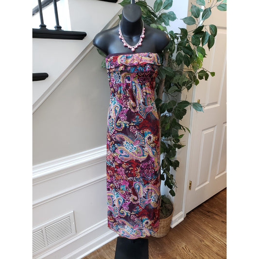 Xhilaration Long Maxi Dress Women XS Multicolor Paisley Ruffle Off The Shoulder