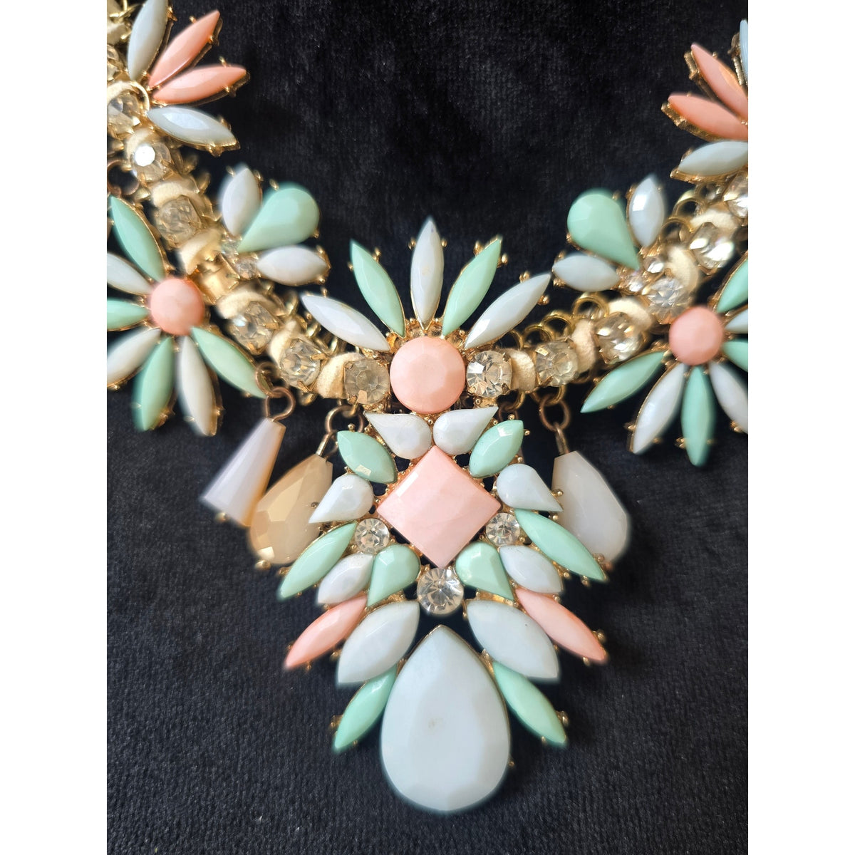 Pastel Multicolor Rhinestone Floral Bib Statement Necklace