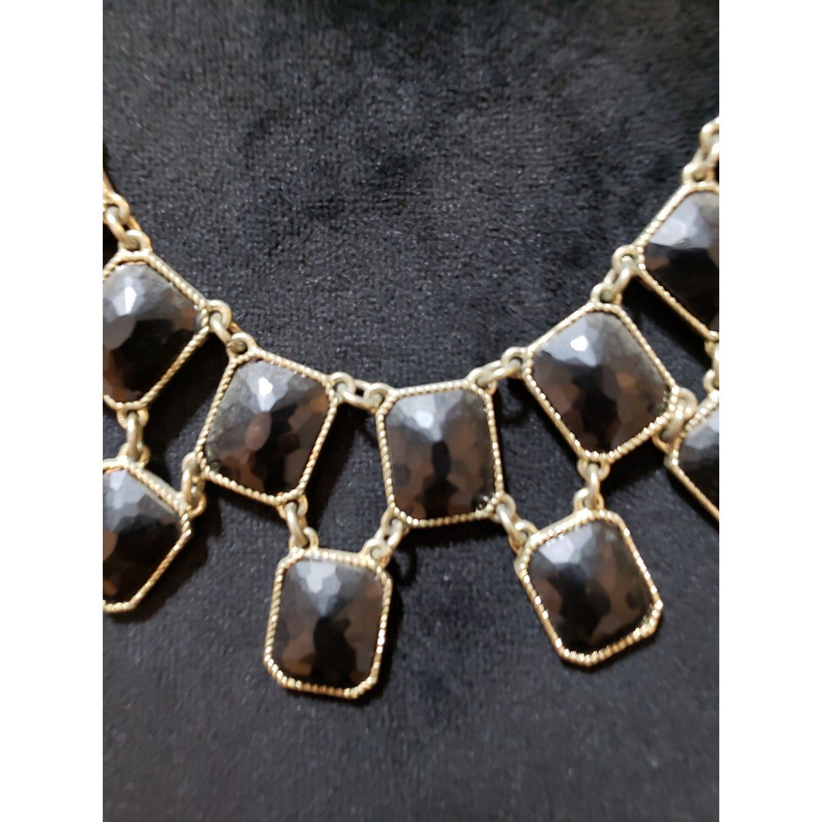 Womens Square Faceted Black Lucite Double Layered Necklace with Lobster Clasp
