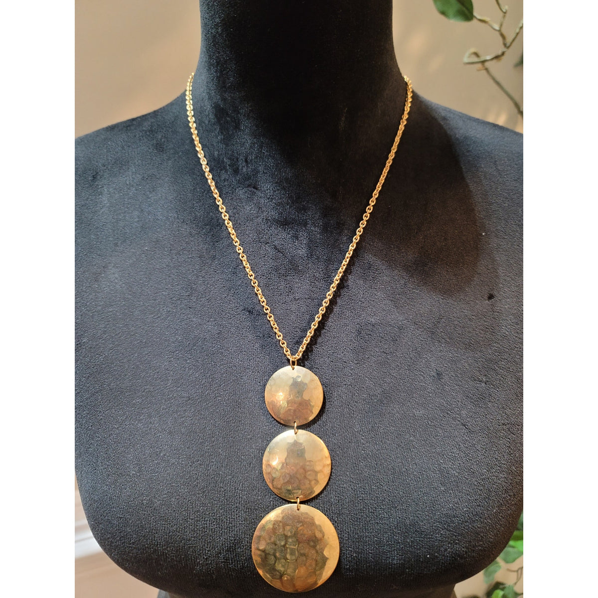Women's Gold Triple Disc Necklace Elegant Layered Pendant Statement Jewelry