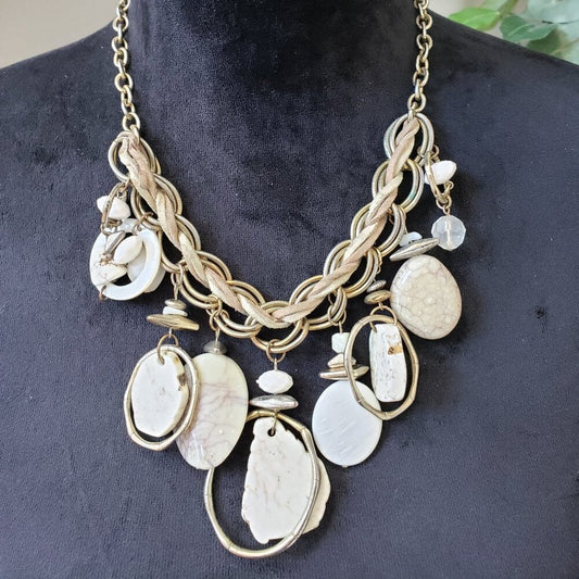 Womens Gold Tone Round Ring & Beaded Charm Necklace Jewelry with Lobster Clasp