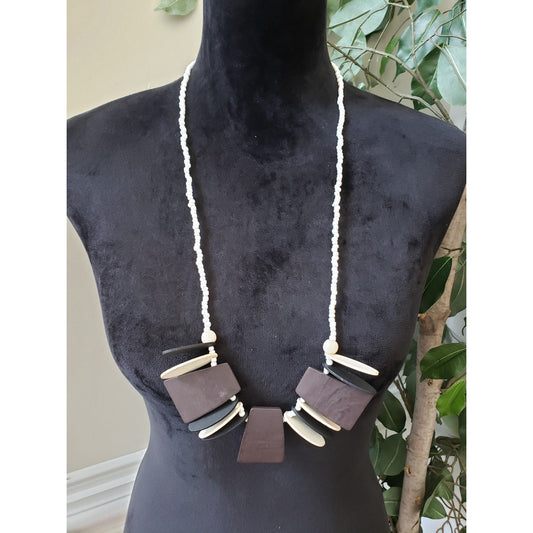 Women Multi Creative Wooden Discs Seed Beads Chain Statement Necklace w/ Lobster