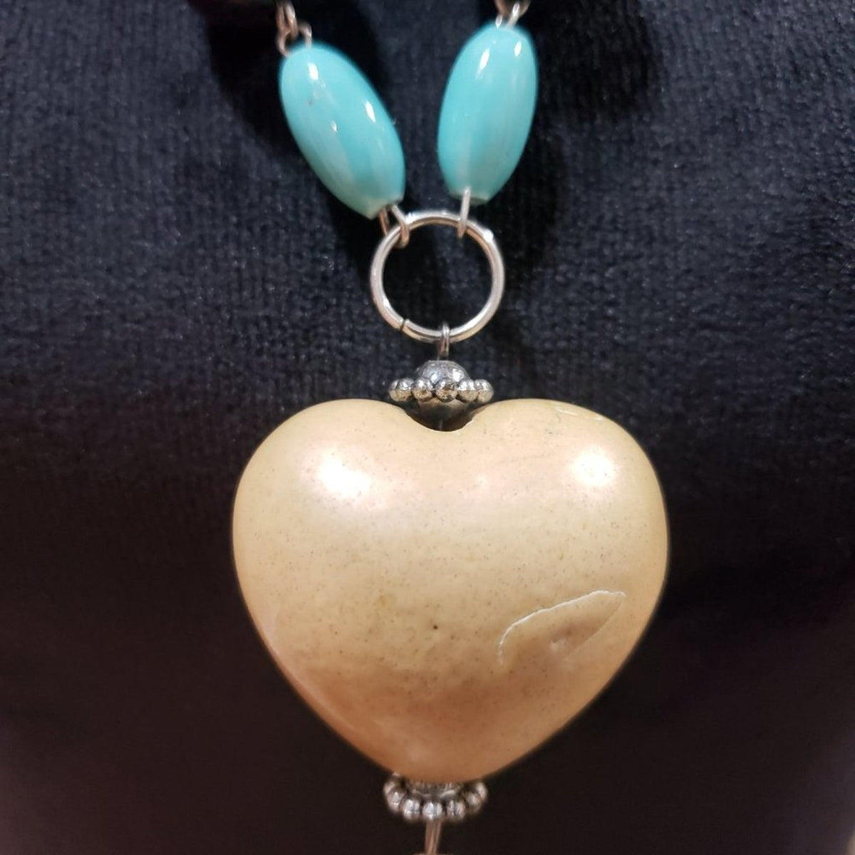 Womens Fashion Multicolor Stone Beads Heart Charm Long Pendant Necklace