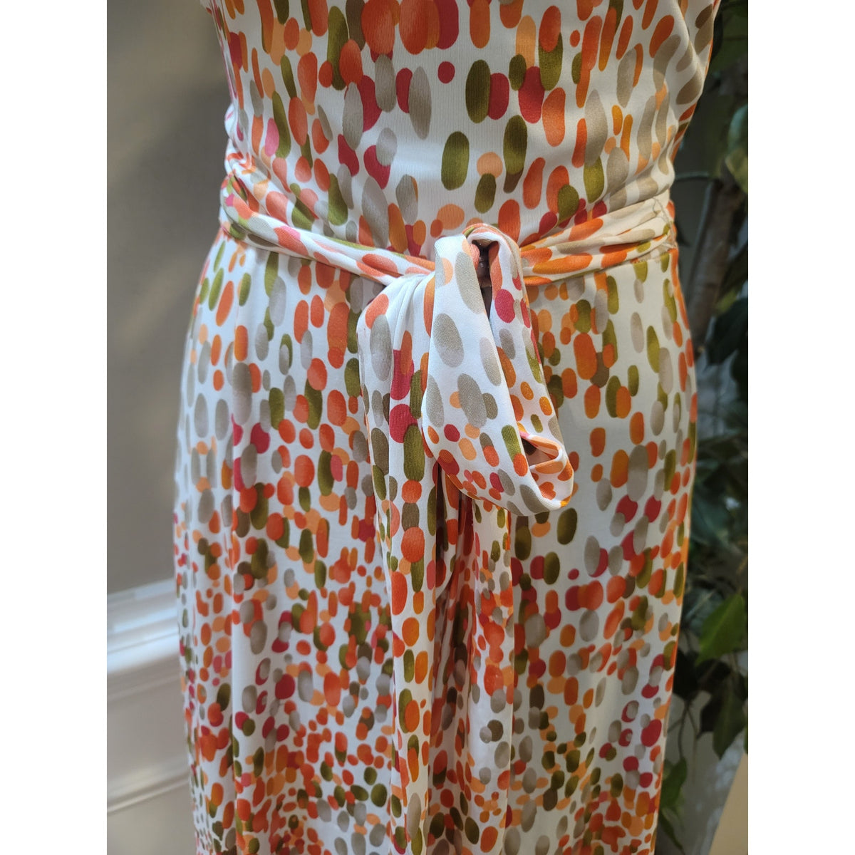 Shelby & Palmer Maxi Dress Women's XL Coral White Stretch Abstract Tie-Waist