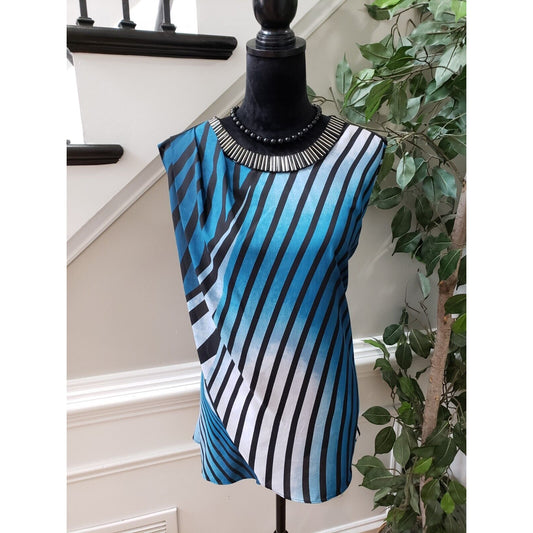 Alfani Womens Blue Black 100% Polyester Round Neck Sleeveless Top Blouse Size XL