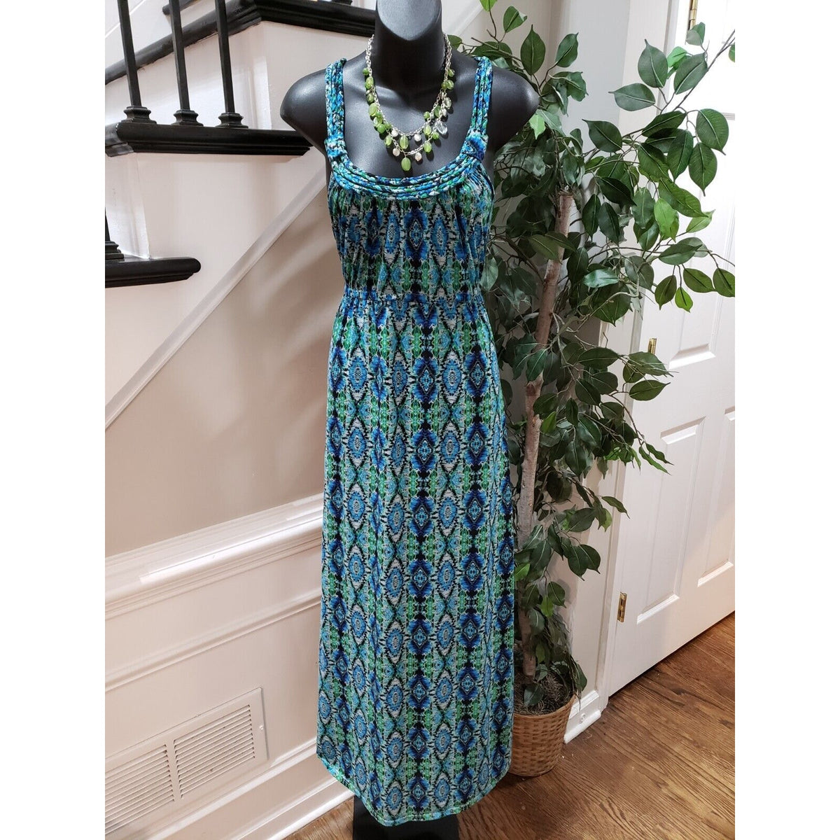 Faded Glory Women's Multicolor Polyester Scoop Neck Sleeveless Long Maxi Dress L