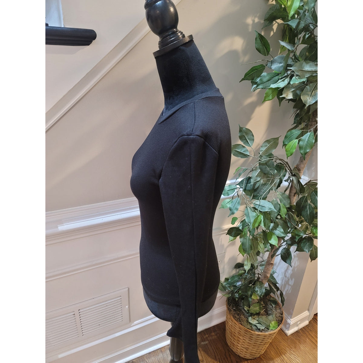 Glam Pullover Sweater Womens Small Black Ribbed Bell Cuff Crew Neck Flare Sleeve