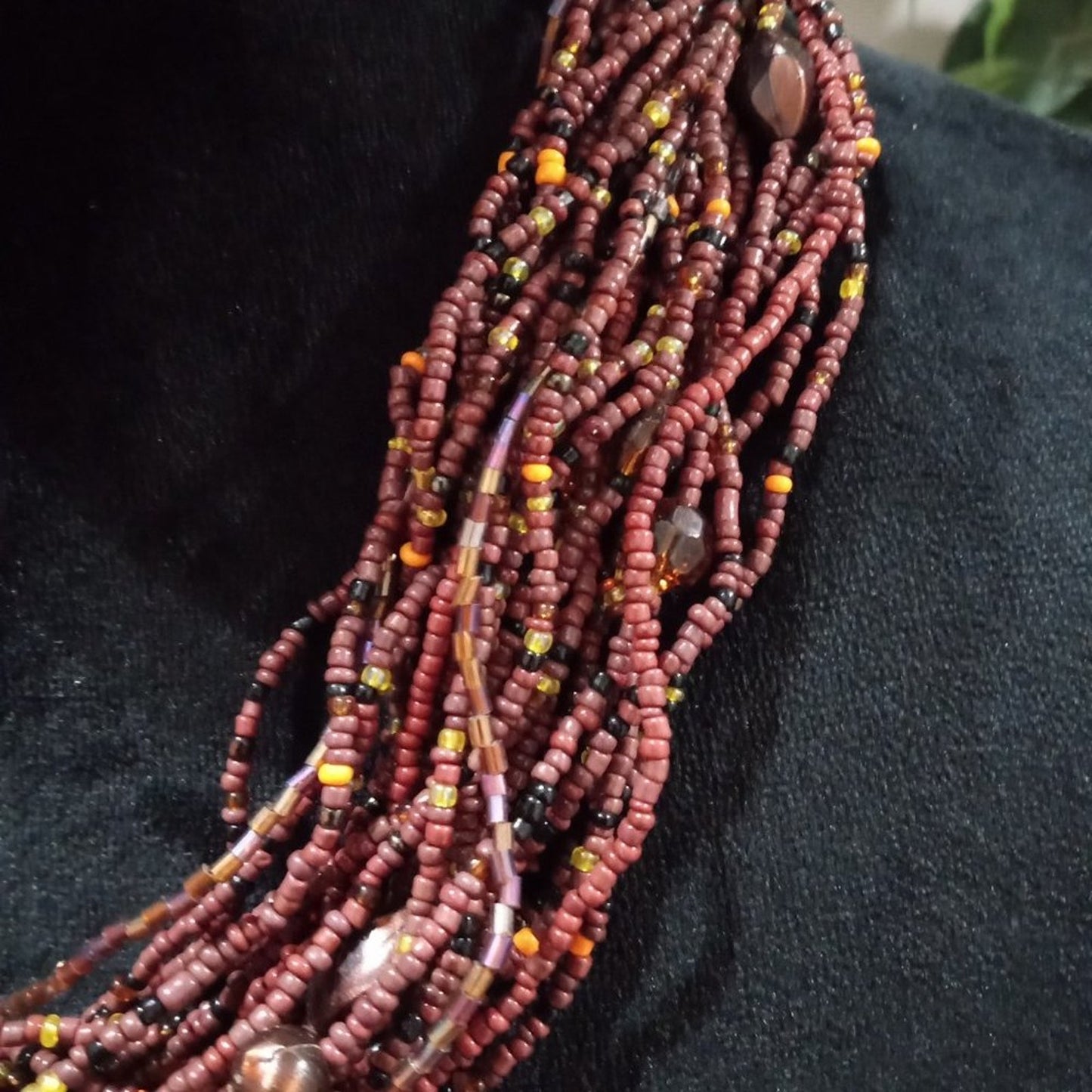 Womens Boho Style Multi Strand Brown Beaded Collar Necklace with Lobster Clasp
