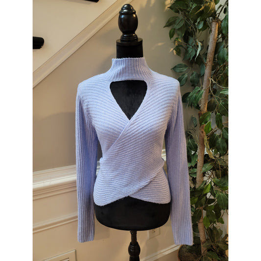 Pink Rose Sweater Women's Large Purple Cutout Mock Neck Long Sleeve Ribbed Knit