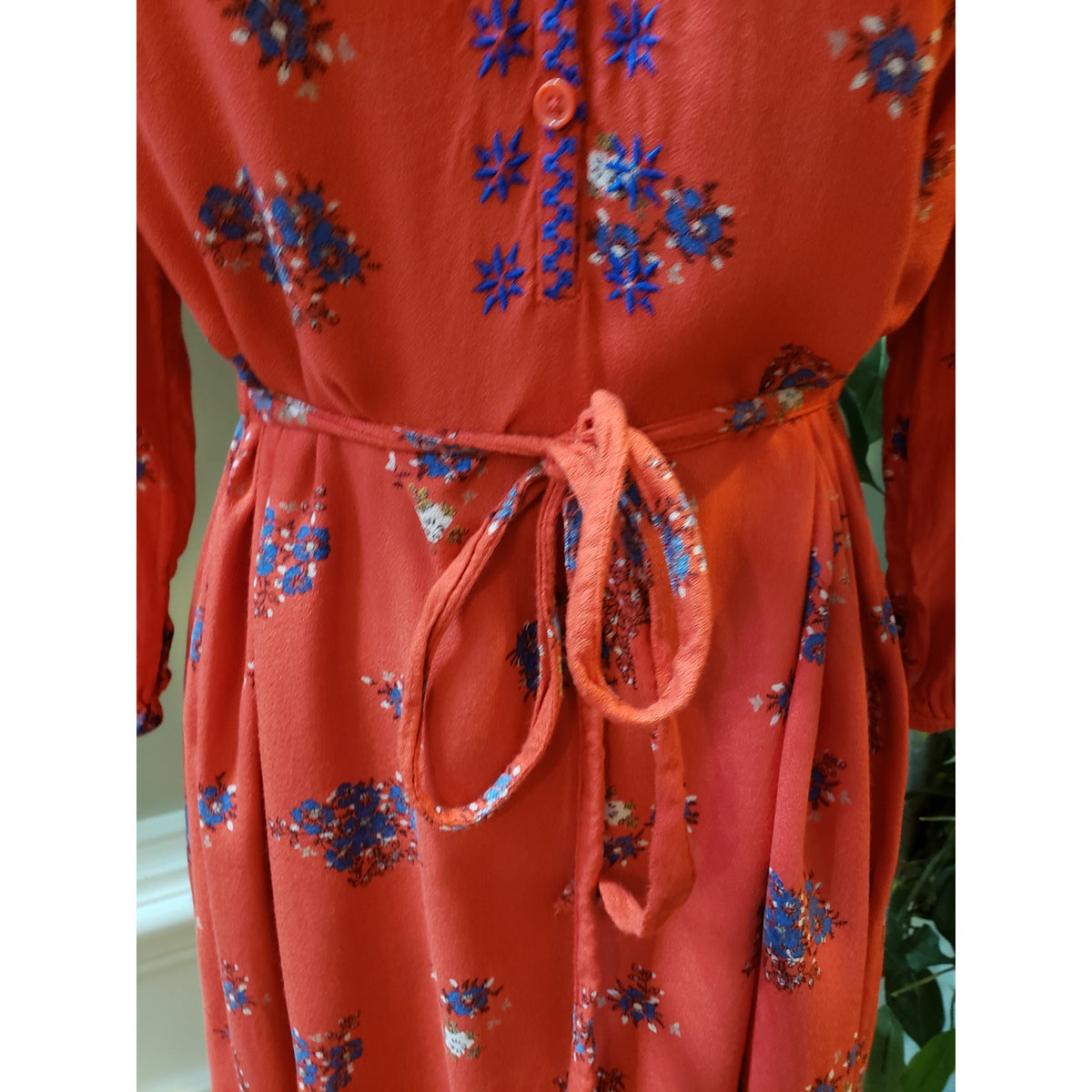 Old Navy Dress Maternity Women XS Red Rayon Floral Belted V-Neck Sleeve Lined