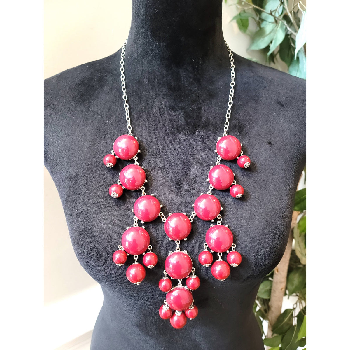 Women's Red Statement Necklace Lobster Clasp Bubble Beads Bold