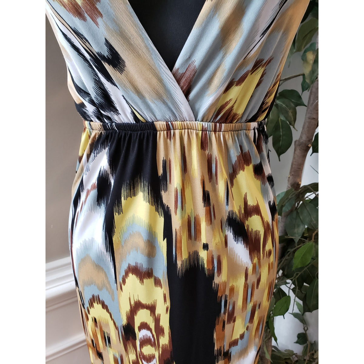 AGB Dress Women’s Size 6 Black Yellow Sleeveless Maxi Made in USA Stretchy