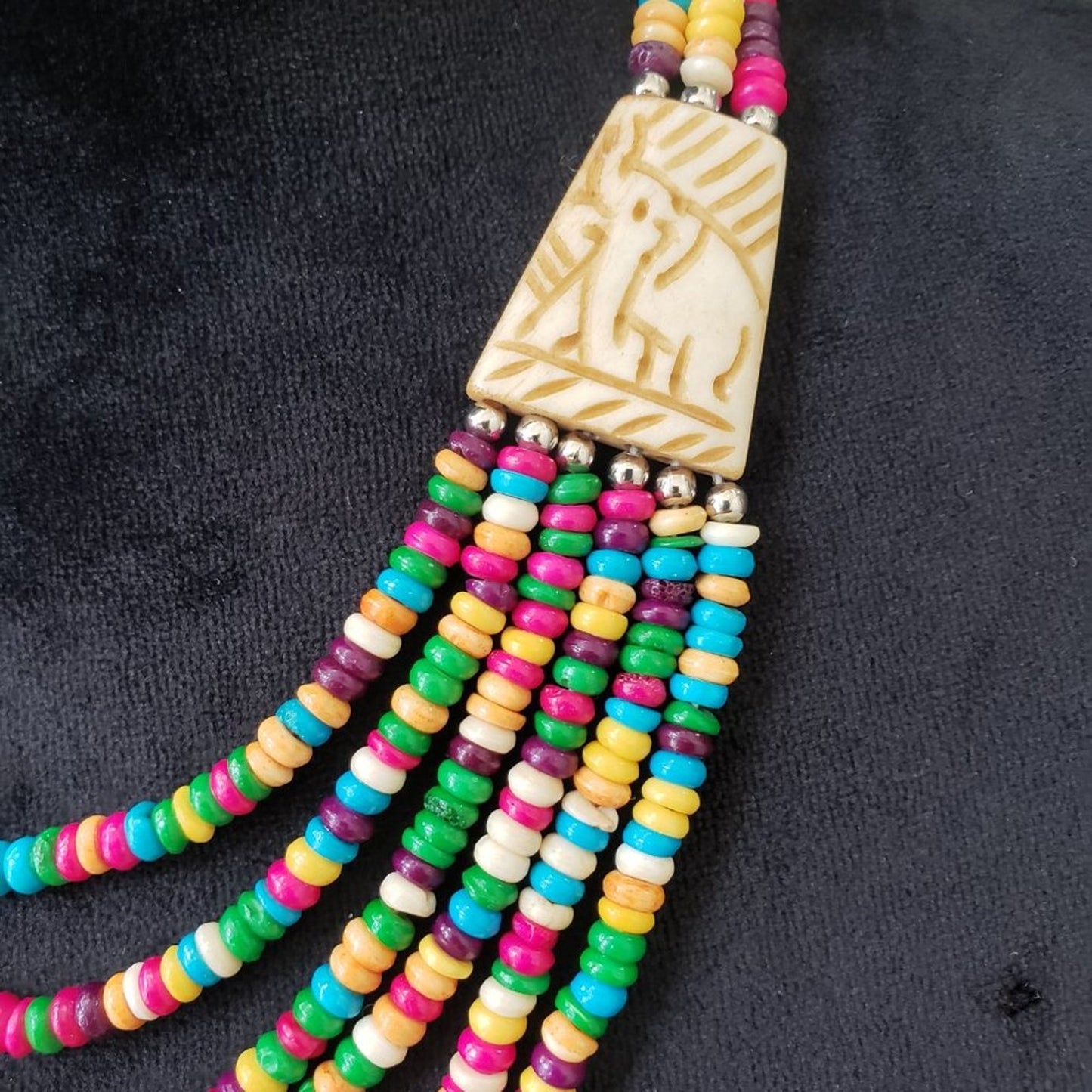 Boho Style Multicolor Beads Medieval Viking Statement Necklace w/ Elephant Pearl