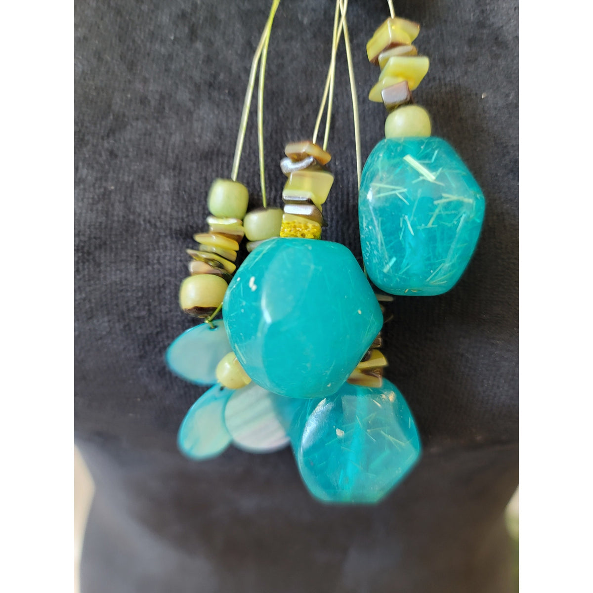 Women's Turquoise Beaded Statement Necklace With Lobster Clasp Handmade Jewelry