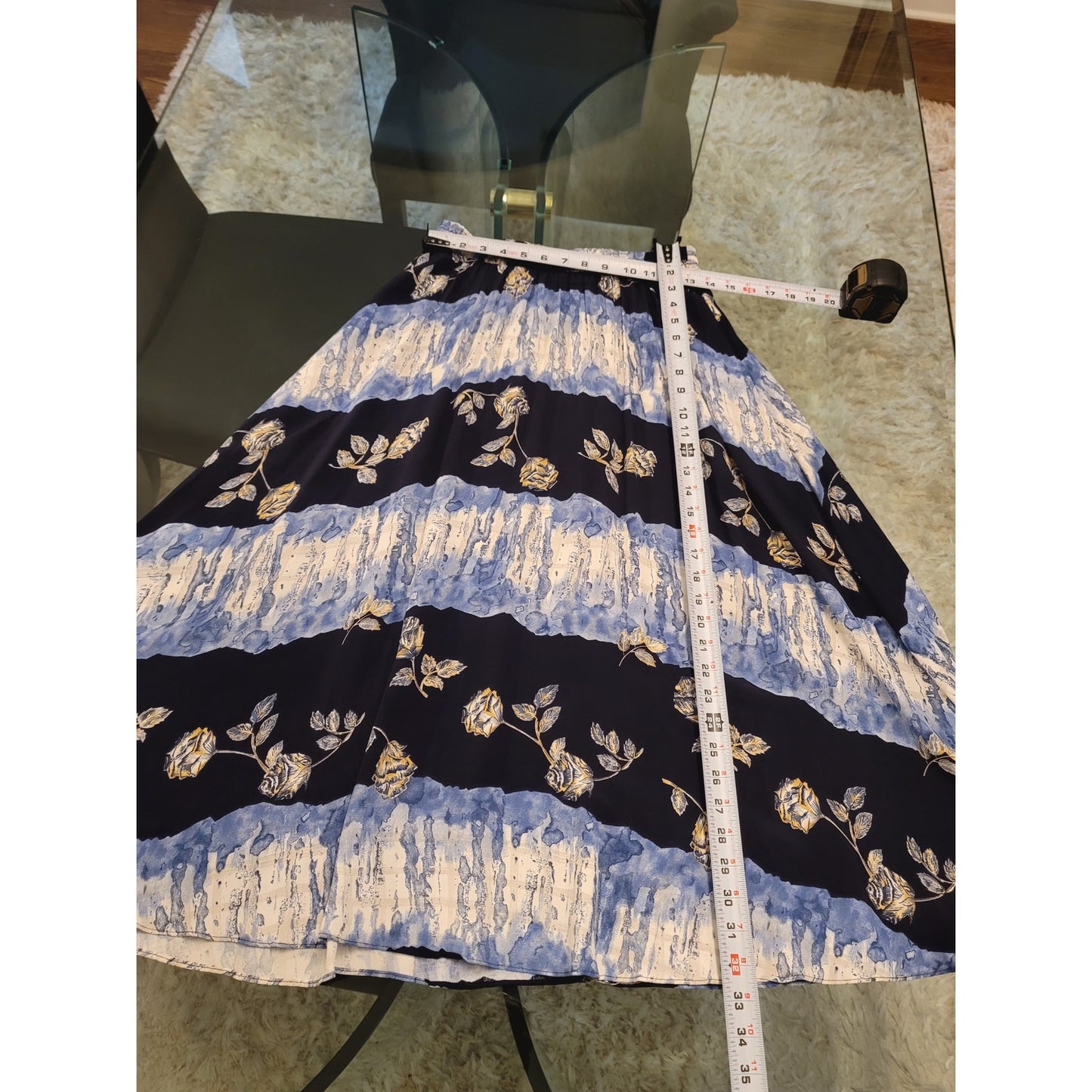 Vintage A.K.F 2 Piece Shirt & Skirt Suit 10 Blue Floral Short Sleeve Round Neck