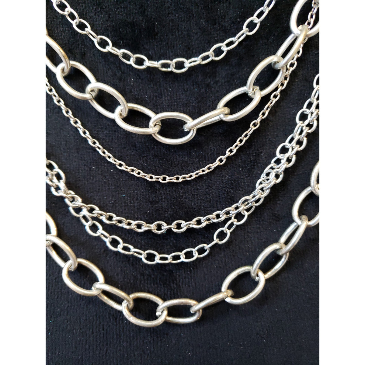 Womens Fashion Retro Silver Tone Multi Layered Chains Statement Necklace Jewelry