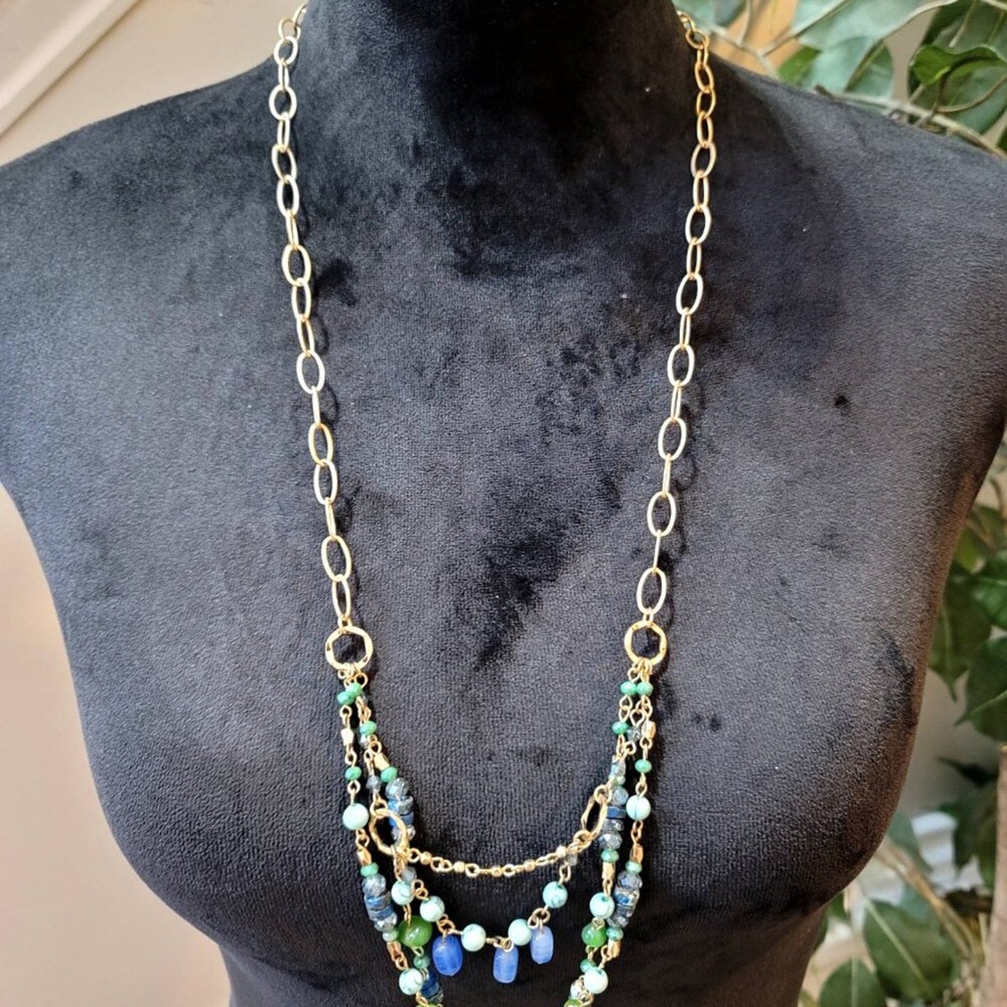 Womens Multicolor Multiple Beaded Link Chain Necklace Jewelry with Lobster Clasp
