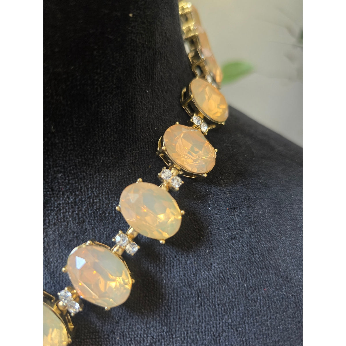 Ella Gold Tone Yellow Faceted Oval Stone Statement Necklace And Earring Set