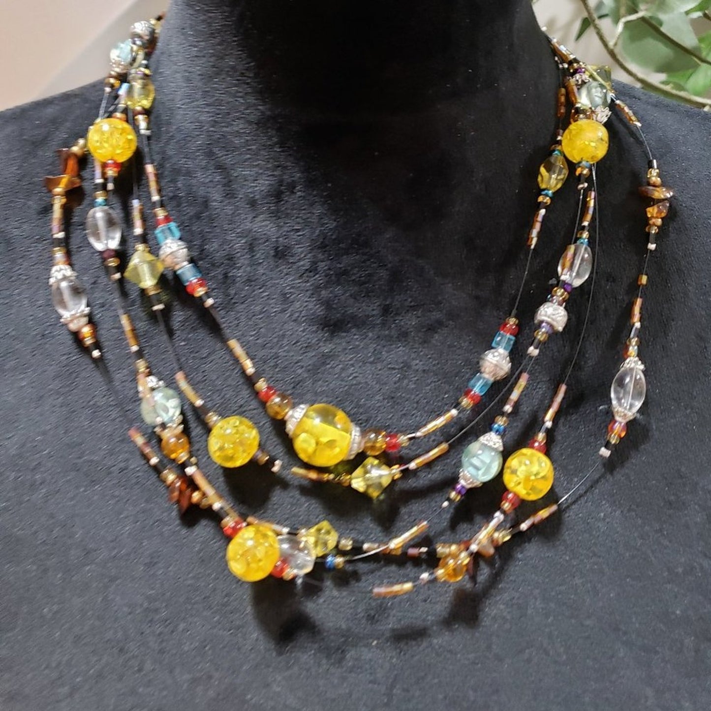 Womens Fashion Multi Bead Glass Gypsy Artsy Collar Necklace with Lobster Clasp