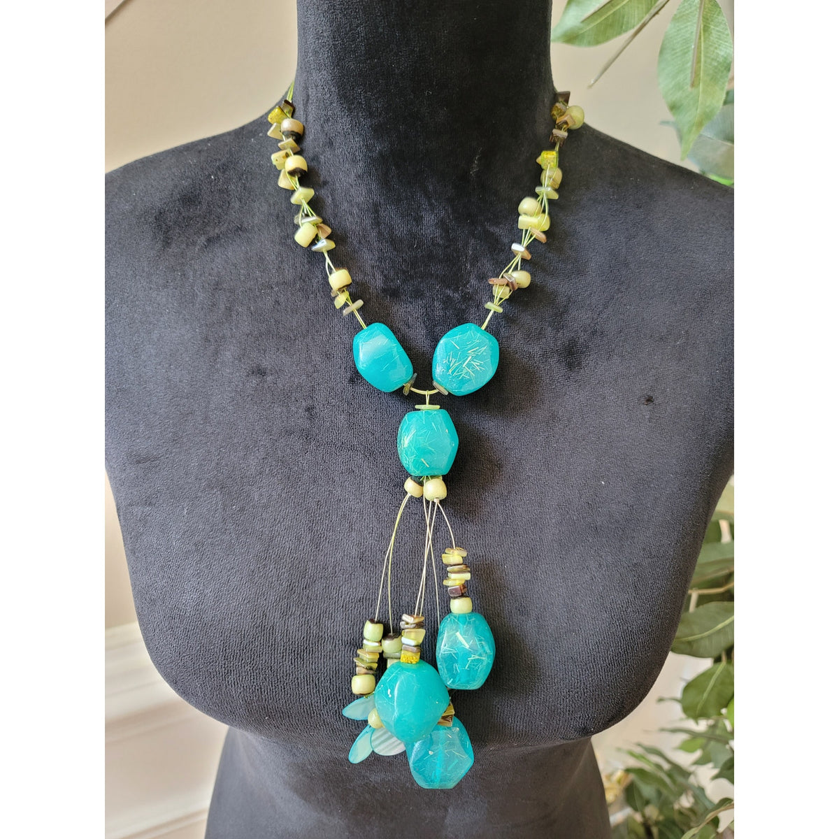 Women's Turquoise Beaded Statement Necklace With Lobster Clasp Handmade Jewelry