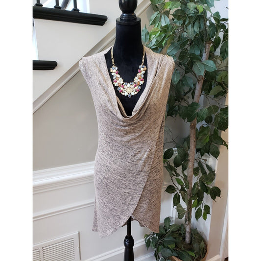 Olivia Sky Women's Brown Rayon Asymmetrical Open Wrap Sleeveless Blouse Large