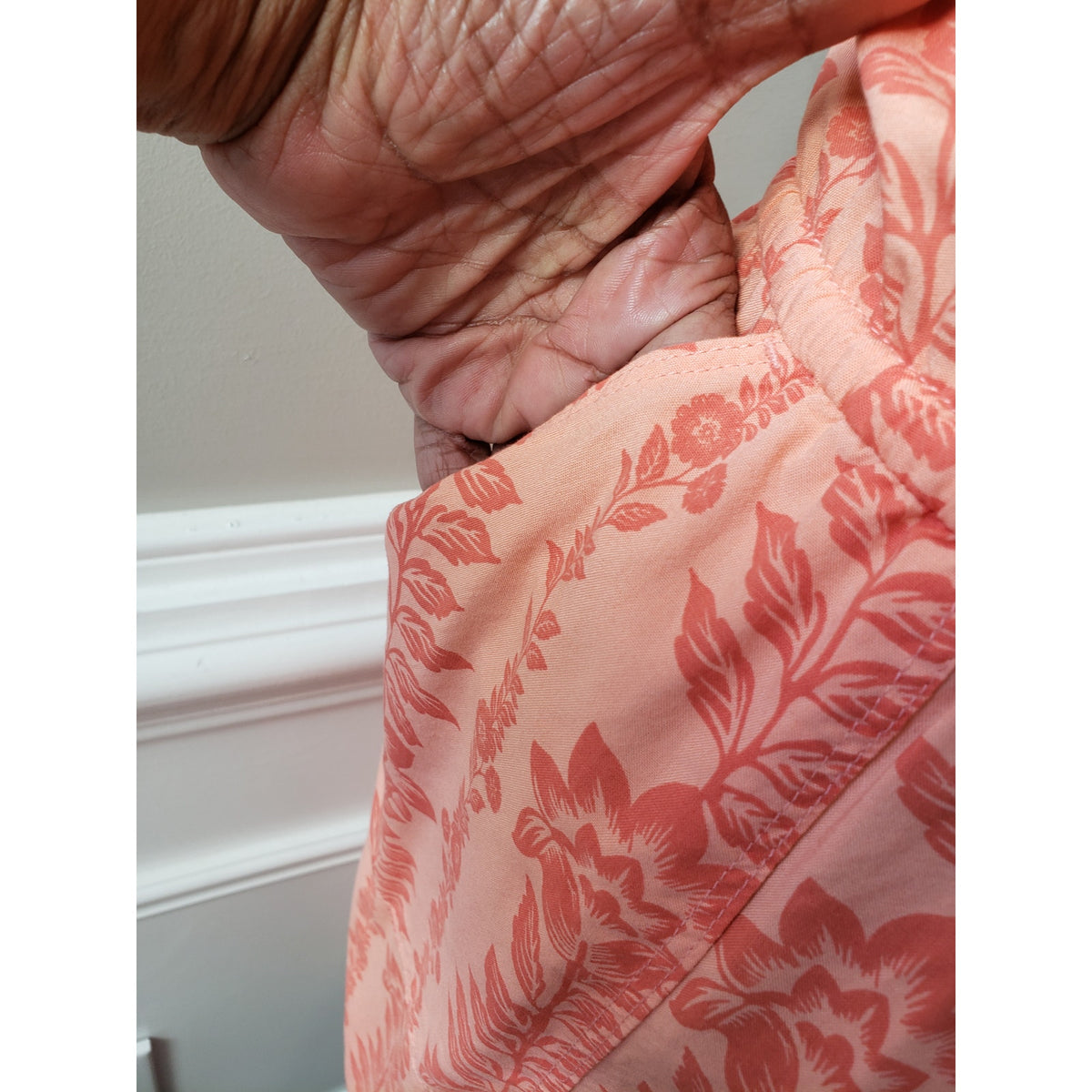 Time and Tru Knee Length Dress Women XL Orange Floral Surplice V Neck Drawstring