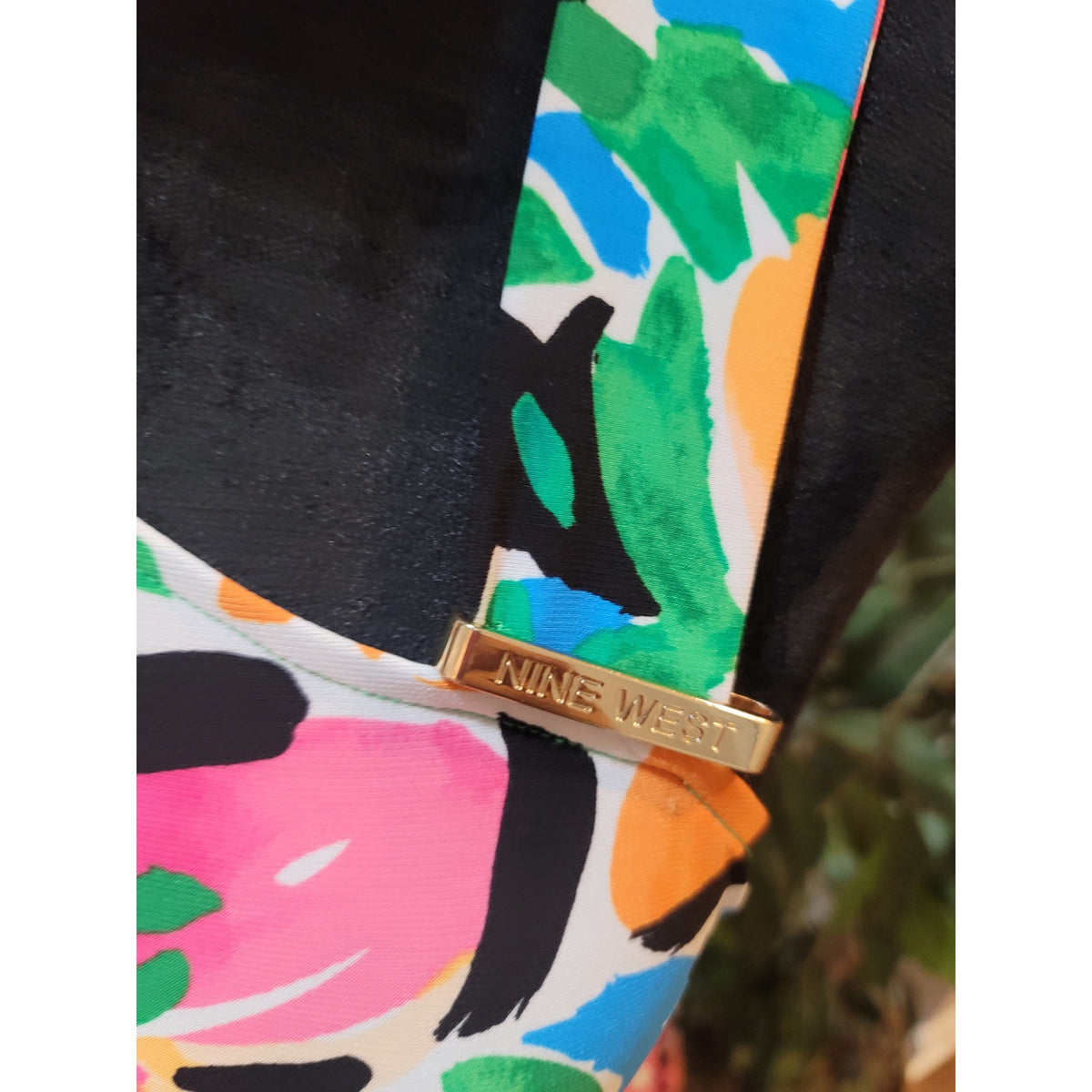 Nine West Blouse Top Women's Large Multicolor Tropical Floral One Shoulder Neck
