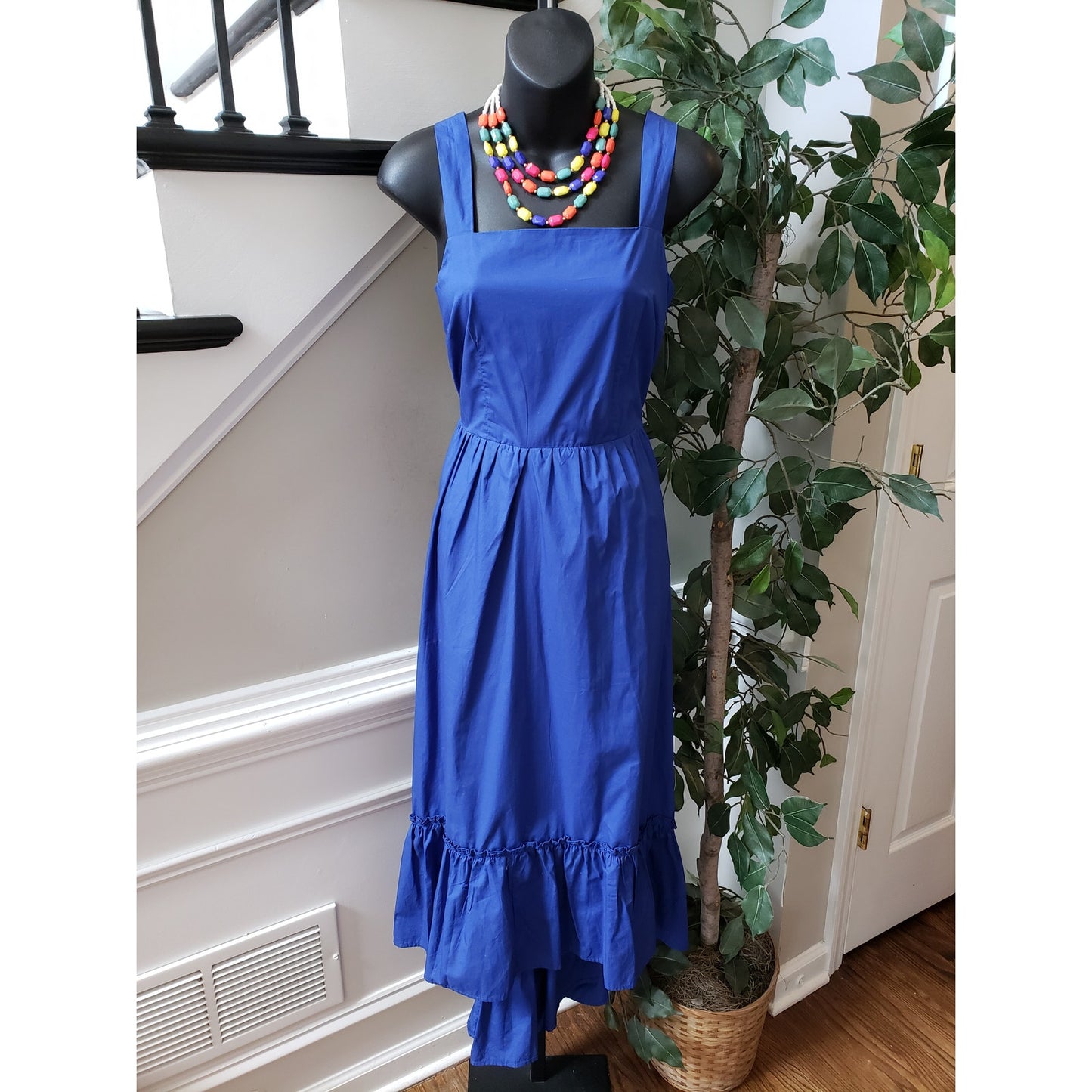 Who What Wear Long Maxi Dress Women Size XS Blue Pleated Square Neck Wide Strap